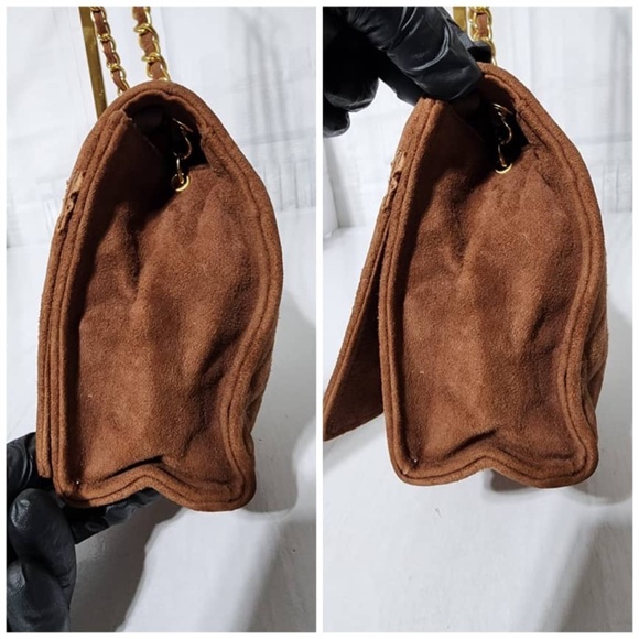 Authentic Chanel Suede Quilted CC Flap Bag Brown - Picture 8 of 12